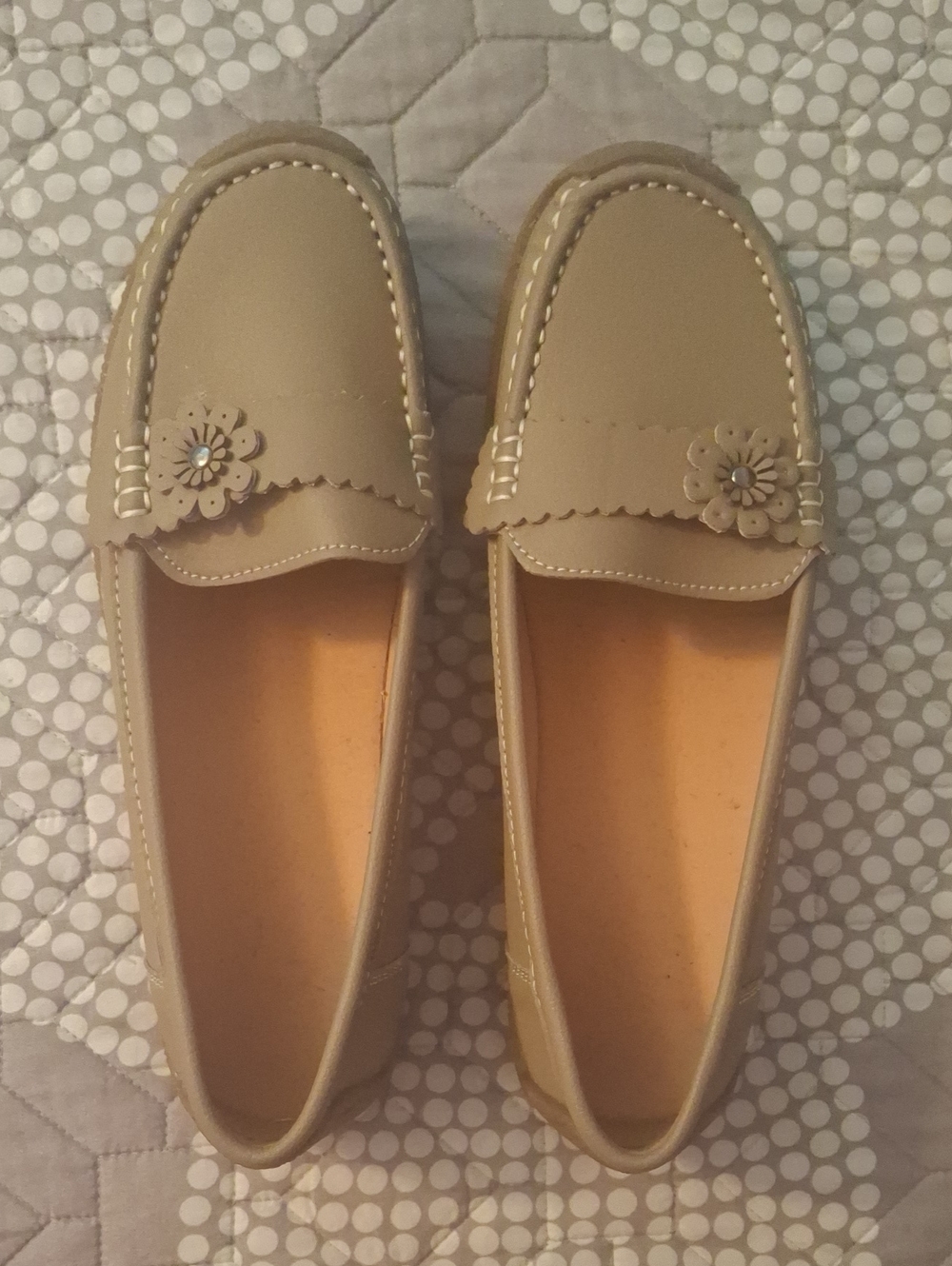 Classic Tan Slip-on Loafers With Floral Accent